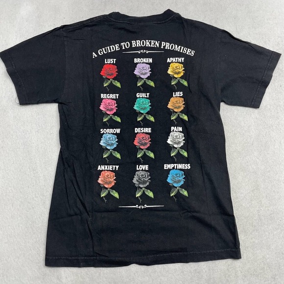 Broken Promises Rose Graphic Tee Thrifted Vintage Style Size S - Picture 8 of 11